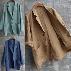 Пиджак, Костюм 原创夏季男亚麻中长长袖西装休闲西服青春时尚流行青年上班大码帅