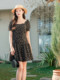 LAGOGO black high-end French dress for women Lagugu Valley 2025 summer new square neck temperament floral skirt