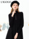 LAGOGO stand-up collar A-line black dress for women Lagugu Valley winter new style literary slim temperament splicing skirt
