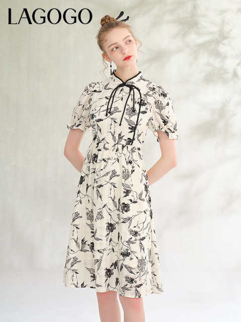 LAGOGO national style dress for women Lagugu Summer new style new Chinese printed cheongsam skirt