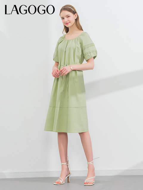 LAGOGO Mint Mambo Lace Dress Women's Laguda Summer New Slim Light Green A-line Mid-length Skirt
