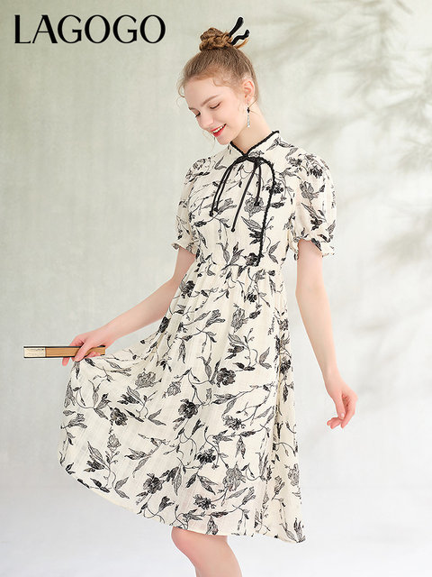 LAGOGO national style dress for women Lagugu Summer new style new Chinese printed cheongsam skirt
