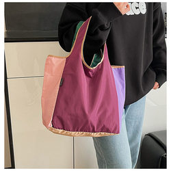 Dopamine Foldable Tote Bag Supermarket Shopping Bag Polyester Large Capacity Cloth Bag Waterproof Eco-Friendly Storage Bag