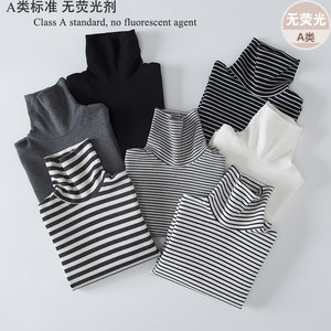 
Children's autumn and winter thick cotton high-neck base shirt boys and girls simple student long-sleeved T-shirt solid black and white top