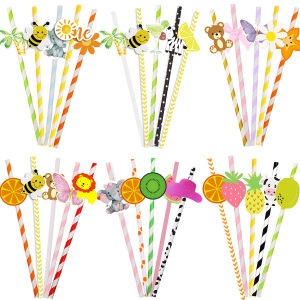 
New paper straw creative party straw decoration animal cow pattern juice drink party spot supply