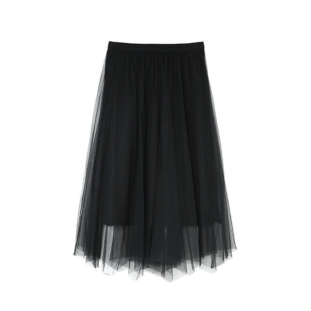 Vankai Half skirt 2024 Winter elegant temperament mesh pleated double -layer loose waist skirt autumn and winter French skirt