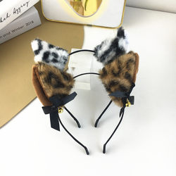 Cute Plush Leopard Print Cat Ear Headband Autumn and Winter Women's Bell Cat Animal Ear Costume Headband Photo Prop Hair Accessory Trendy