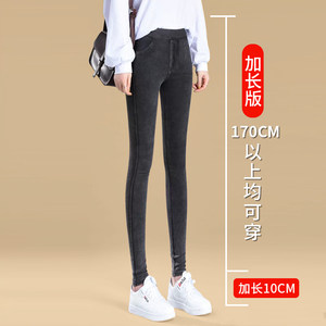 Extended pants Children tall leggings Women wear autumn and winter plus velvet high -waist imitation denim tobacco gray feet pencil pants

