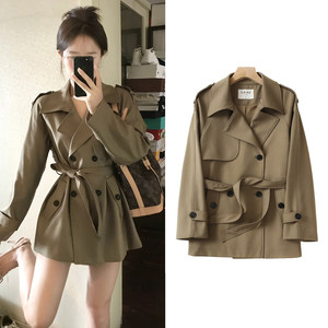 
FBB WORKS [Social Trench Coat] Autumn and Winter Temperament High-quality Solid Color Waist Short Trench Coat Jacket for Women