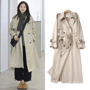 
Meow Jiang Zi drooping mid-length windbreaker for women loose casual simple temperament high-end British style small