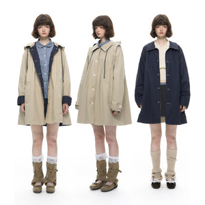 
Romance Nanci reversible silhouette cloak windbreaker jacket for women autumn and winter mid-length removable hood