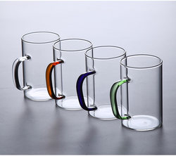 Household Hospitality Glass Cup with Handle, Heat-Resistant Drinking Cup, One Person One Color Tea Cup, Cold Water Cup, High-Temperature Resistant Water Cup