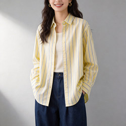 Age-Reducing Fashionable Striped Pure Cotton Shirt for Women, Long-Sleeved, 2026 Spring and Autumn New Style, Loose, Lazy, Versatile Shirt Top