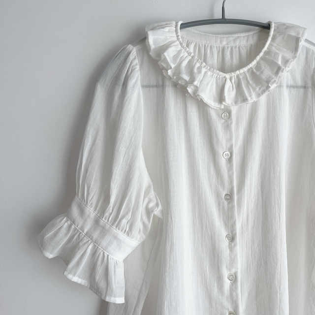 Qinglu Japanese bilitis same style Shenji sister recommends pure cotton petal lotus leaf collar mid-sleeved shirt for women to look slim