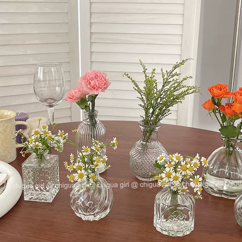 轻奢网红透明玻璃小花瓶摆件客厅插花ins风高级感简约郁金香水养-Taobao