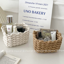 ins Wind Cotton Rope Woven Storage Basket Ornament Cotton Thread Skincare Products Desk Storage Basket Simple Desktop Entryway Bedside