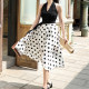 JUJU Custom French Retro All-match Skirt Large Polka Dot Satin Chiffon Mid-length Elastic Waist Big Skirt
