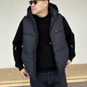 大依无忧大码男装冬款保暖胖人背心加肥加大男士连帽羽绒马甲坎肩