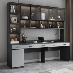 Computer Desk for Home Use, Student Double Desk, Bedroom Desktop, Light Luxury Bookshelf Integrated Writing Desk, Solid Wood Study Table