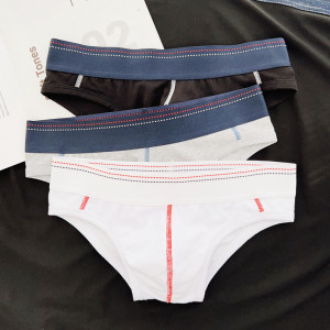 2 packed men's underwear bikini trousers pure cotton low -waist wide edges U convex sexy comfortable pure color bottom pants free shipping