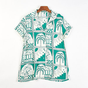 
Boutique large-size cotton printed pajama top ladies H83575 summer super soft skin-friendly short-sleeved home clothes shirt