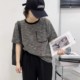 Short-sleeved single pocket knitted small fragrance style T-shirt for women 225L81651 spring and summer new design round neck loose top
