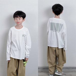 
Tongma customization for men, women and children Korean version loose cotton white front and back green happiness long-sleeved T-shirt autumn clothes