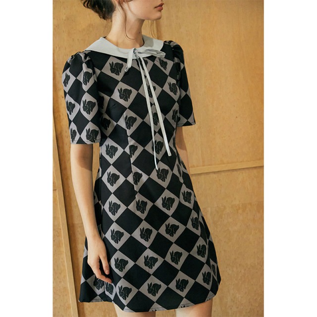 XUNRUO Xunruo designer brand preppy skirt rhombus rabbit print doll ...