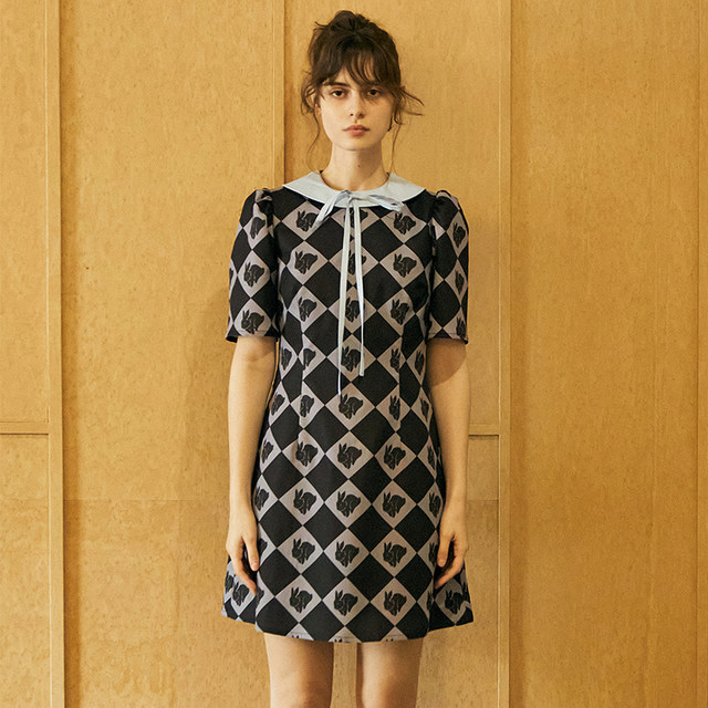 XUNRUO Xunruo designer brand college style skirt rhombus rabbit print ...