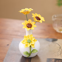Jingdezhen Ceramic Hand-Made Simulated Sunflower Vase Living Room Dining Table Decoration Ornaments Home Flower Arrangement Holiday Gifts