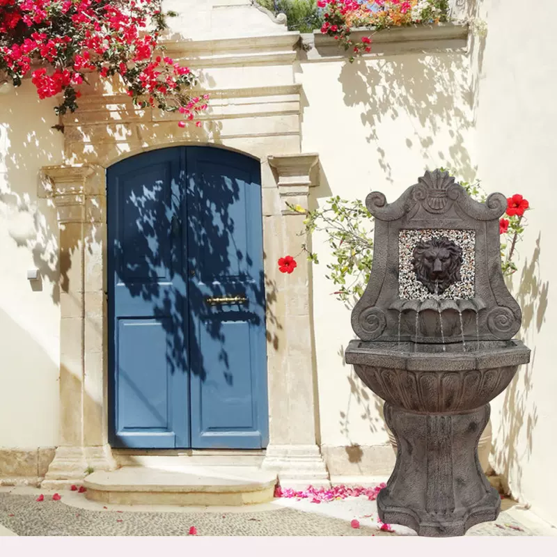 歐式獅子頭招財流水噴泉落地別墅庭院花園景觀花開富貴水池水景