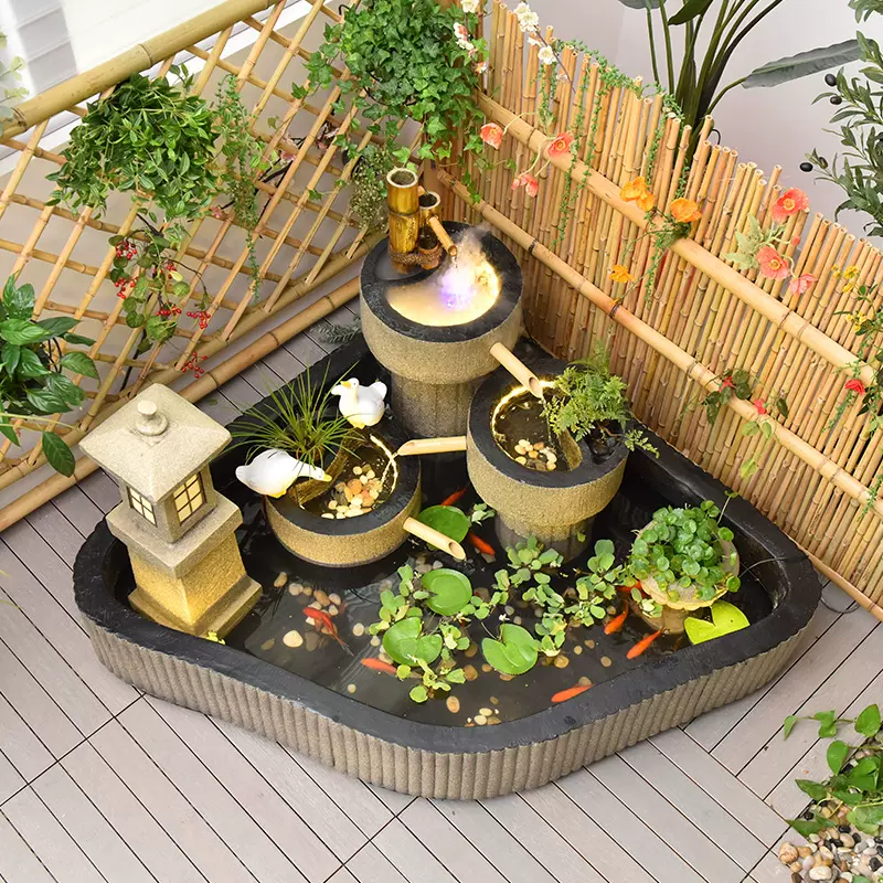 卓上庭園インテリア水の流れで水車が動く置物ミニ庭園ししおどし和風