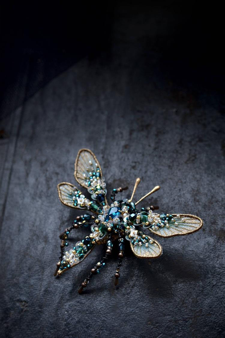 Insect Beaded Brooches Small Beaded Bug Jewelry Embroidered Flower