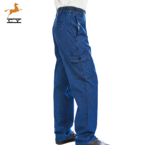Summer thin pocket denim worker pants male wear -resistant cotton welded pants pants