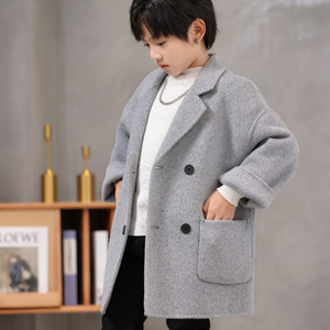 
Children's double-sided cashmere coat, boy's 100% pure wool, medium and large children's suit, woolen coat, fashionable woolen children's clothing
