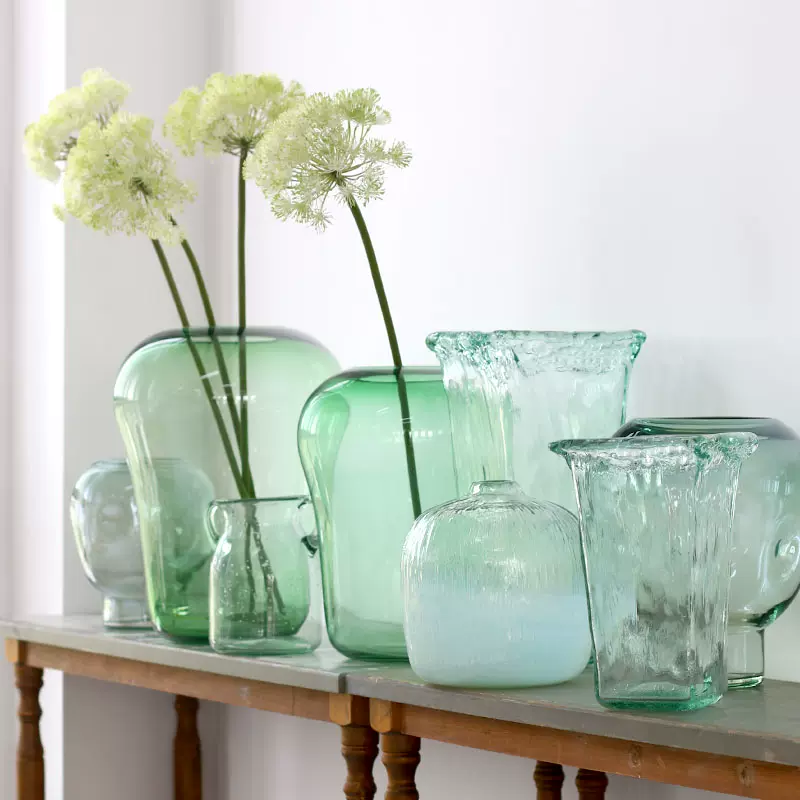 绿色透明玻璃花瓶花器餐桌桌面插花花器客厅北欧水培器皿清汤卧