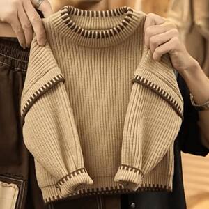 New Fashionable Thick Knitted Sweater Tops for Boys and Girls, Autumn and Winter Pullover Lazy Sweater New Year's Eve Clothing Angora Red