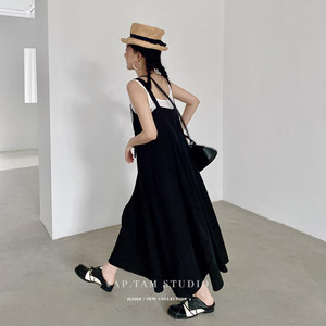 Tan Yanmi Playful Sleeping Spring and Summer New Summer Skin -Sensory Thin Black high -waist strap skirt
