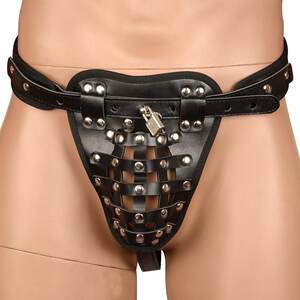 
Men's M chastity pants iron briefs briefs black leather lock key men's T pants lock leather pants thong panties