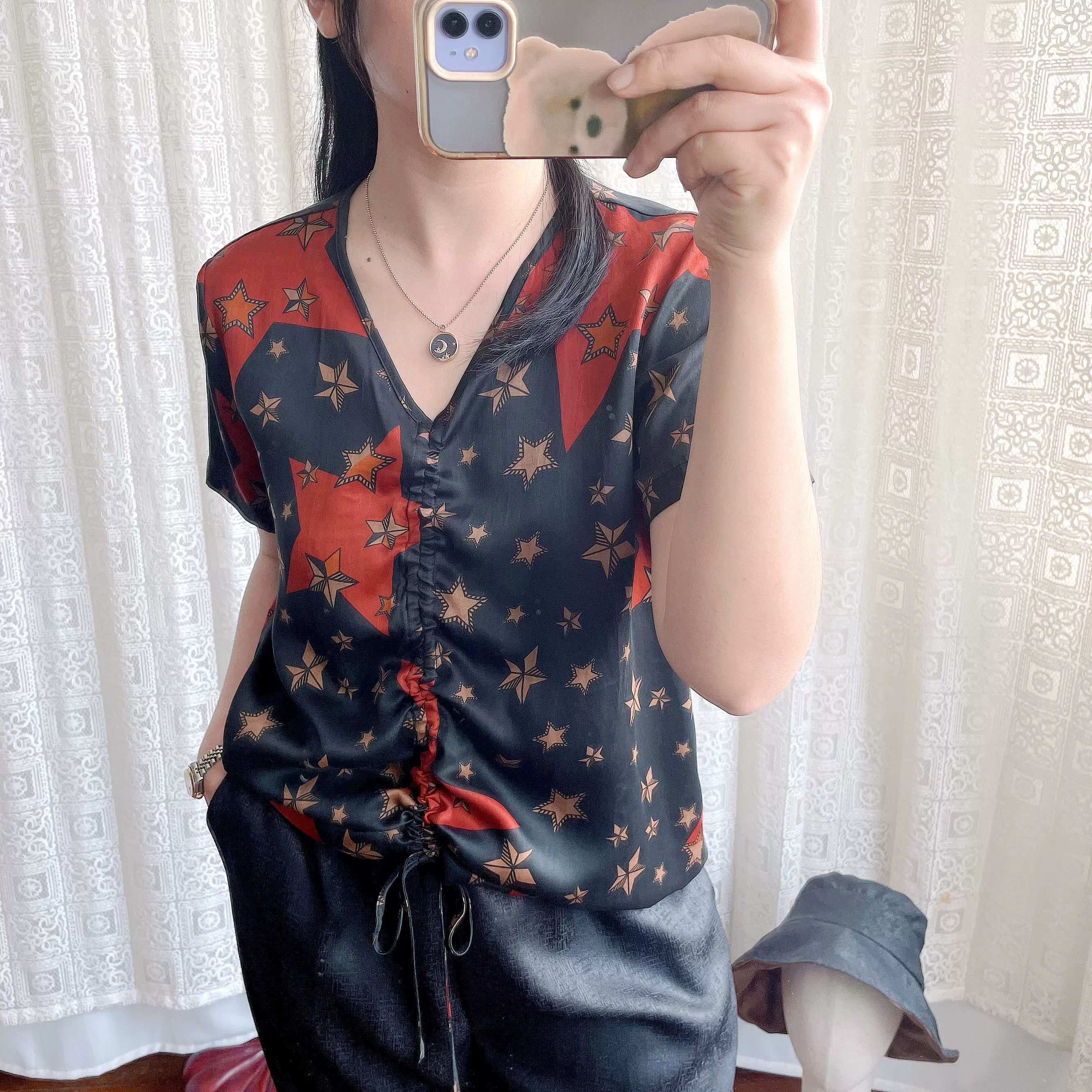 咖色鳳尾花vs日式和風香雲紗小v領短