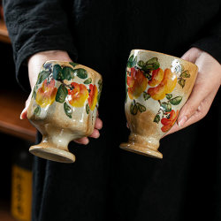 Jingdezhen Handmade Hand-Painted Ceramic Mug, Household Water Cup, Couple's Cup, Creative Breakfast Cup for Girls, Souvenir Gift