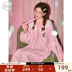 Gukoo/Nutshell Nightgown Spring and Autumn Disney Minnie Sweet Leopard Print Pure Cotton Texture Women's Homewear Set