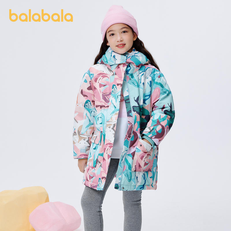 巴拉巴拉 女童装棉服秋冬中大童拼接外套中长款 179.9元