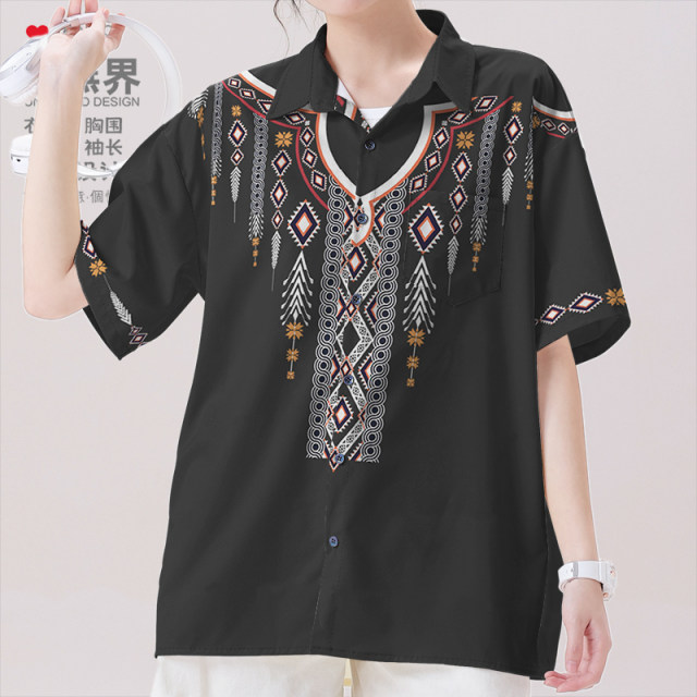 National trend retro ethnic style Miao Tibetan totem culture large-size short-sleeved shirt men's and women's clothing 17 designs without boundaries