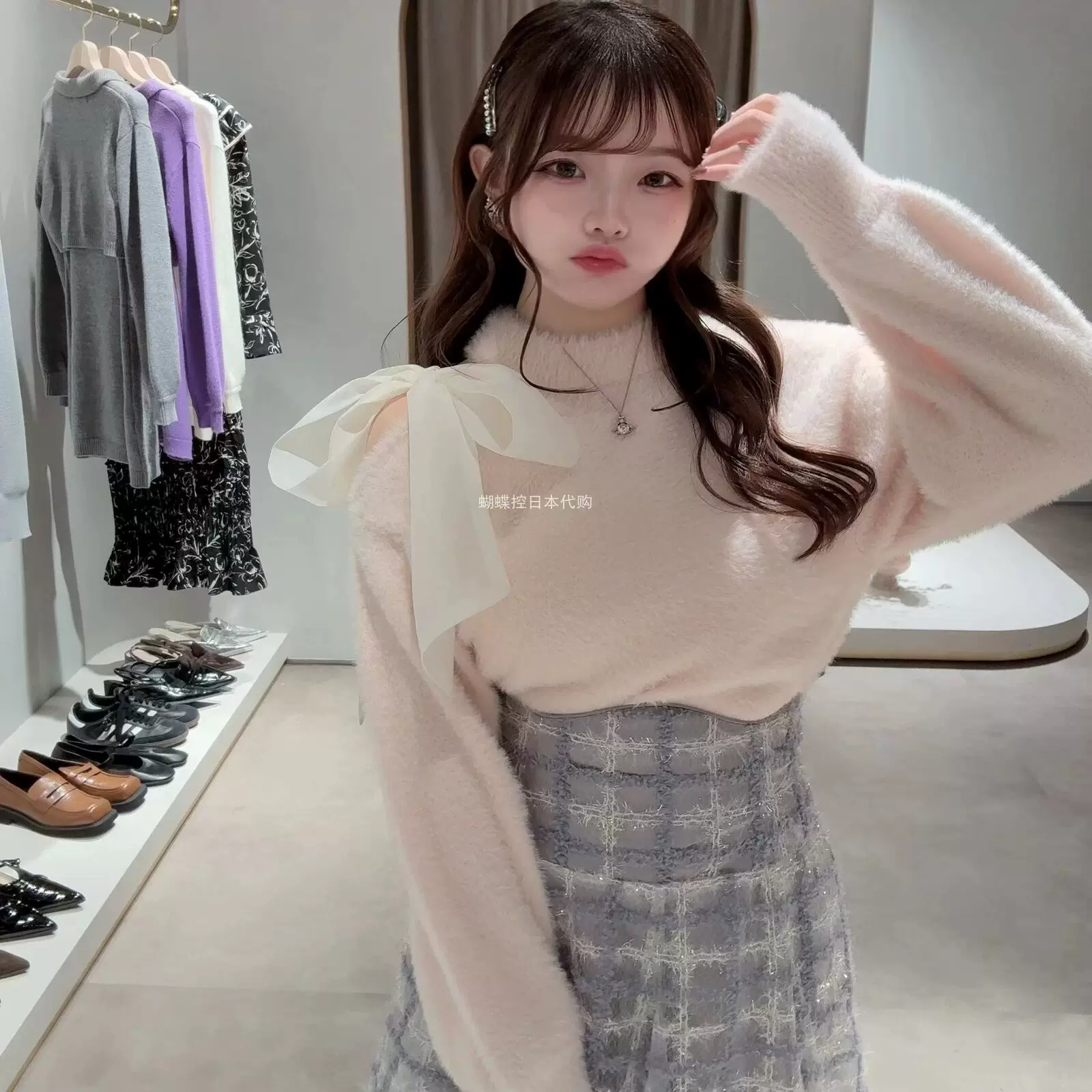 蝴蝶控日本代购dazzlin 0225526035 薄纱拼接罗纹上衣10月中ml