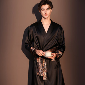 
Men's pajamas spring and autumn style ice silk thin high-end national style silk pajamas long-sleeved men's summer bathrobe bathrobe dressing gown