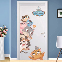 Door Stickers Self-Adhesive Entrance Door Renovation Stickers Wooden Door Decoration Personalized Creative Door Frame Cartoon Animal Cat Wall Stickers