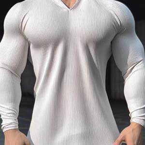 
American Henry Collar Quick-Drying T-shirt Men's Ice Wire Thread Slim Long Sleeve Deep V-neck Inner Base Shirt Wrinkle Texture Feel