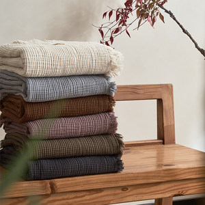 
Maillard color blanket four-layer yarn cotton tassel blanket Class A retro Japanese retro sofa thin quilt cover blanket