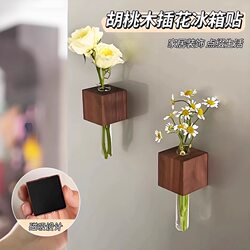 Solid Wood Creative Flower Arrangement Holder Fridge Magnet Magnetic Decoration 3D Flower Planting and Cultivation Glass Test Tube Vase Personalized